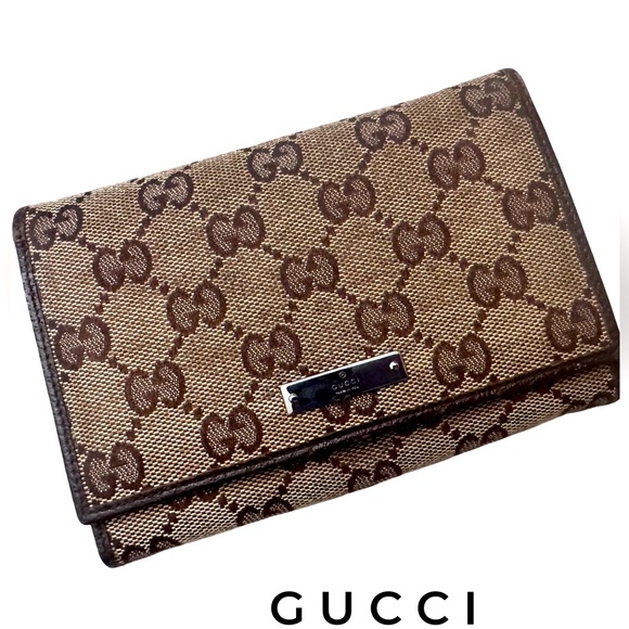 Gucci Wallet GG Monogram Brown Canvas Leather 6x4.5 - Picture 1 of 8